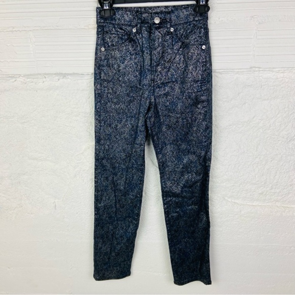 EXPRESS navy & black slim super high rise sparkly cotton stretch pants size 00